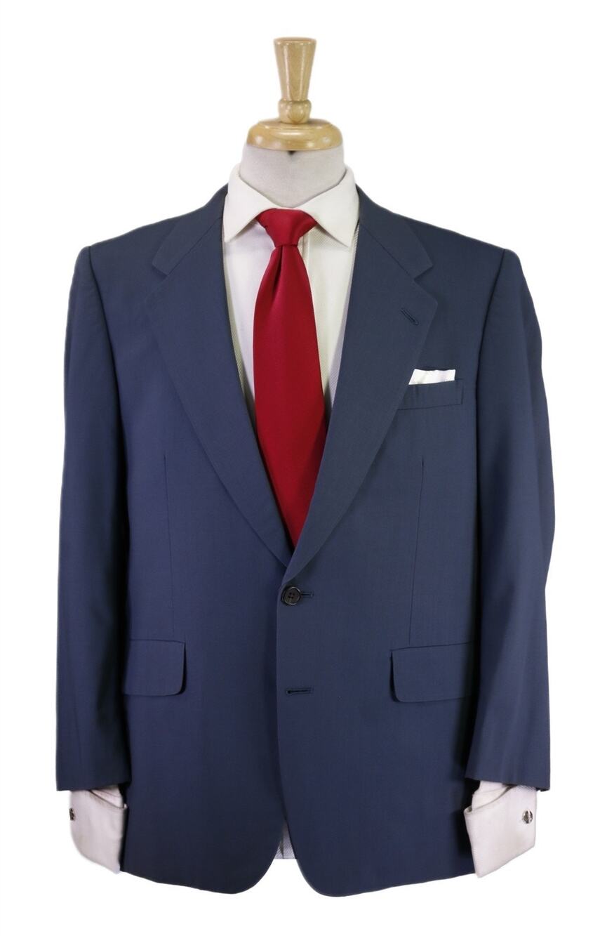 Hickey Freeman Vintage Royal Turquoise Blue 2-Btn Wool Suit 38S
